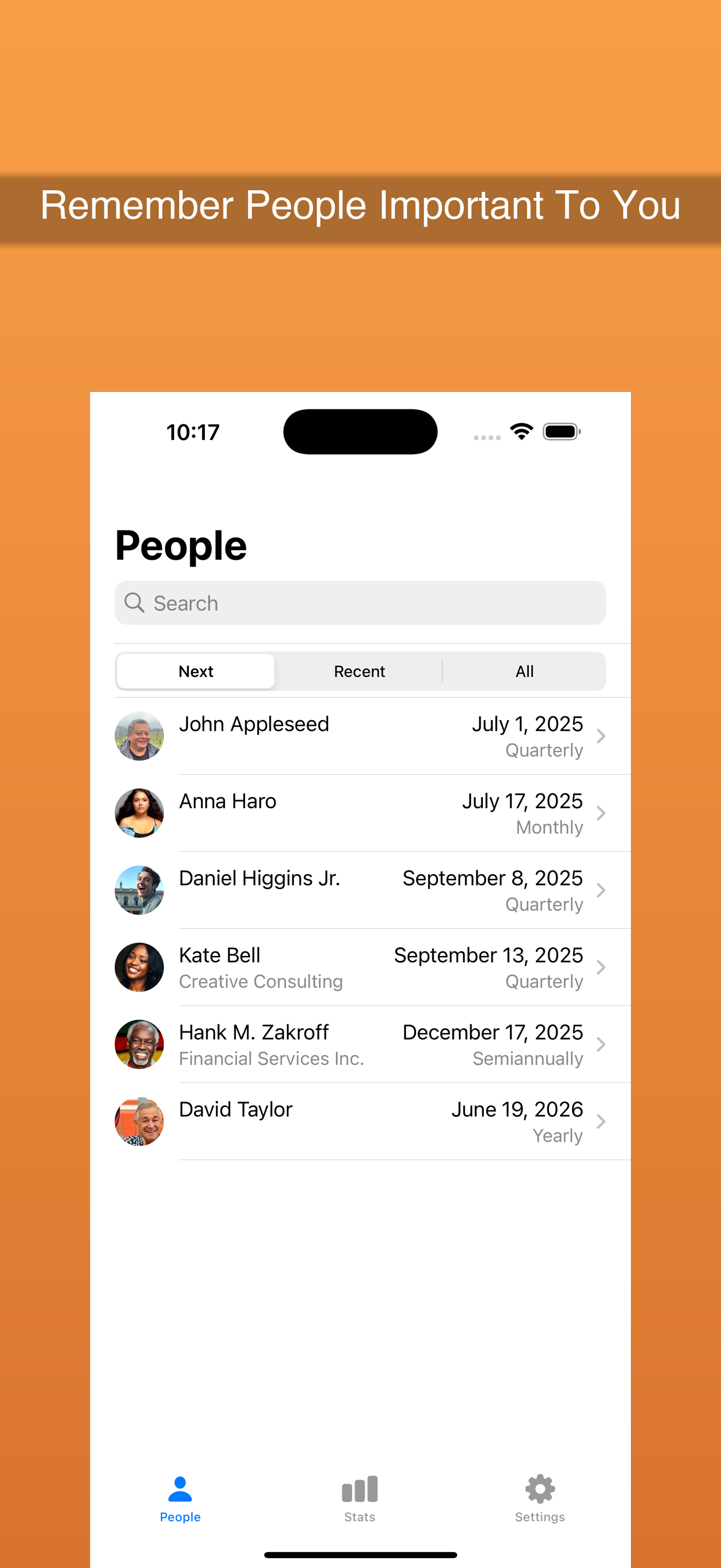PingPal people list screenshot